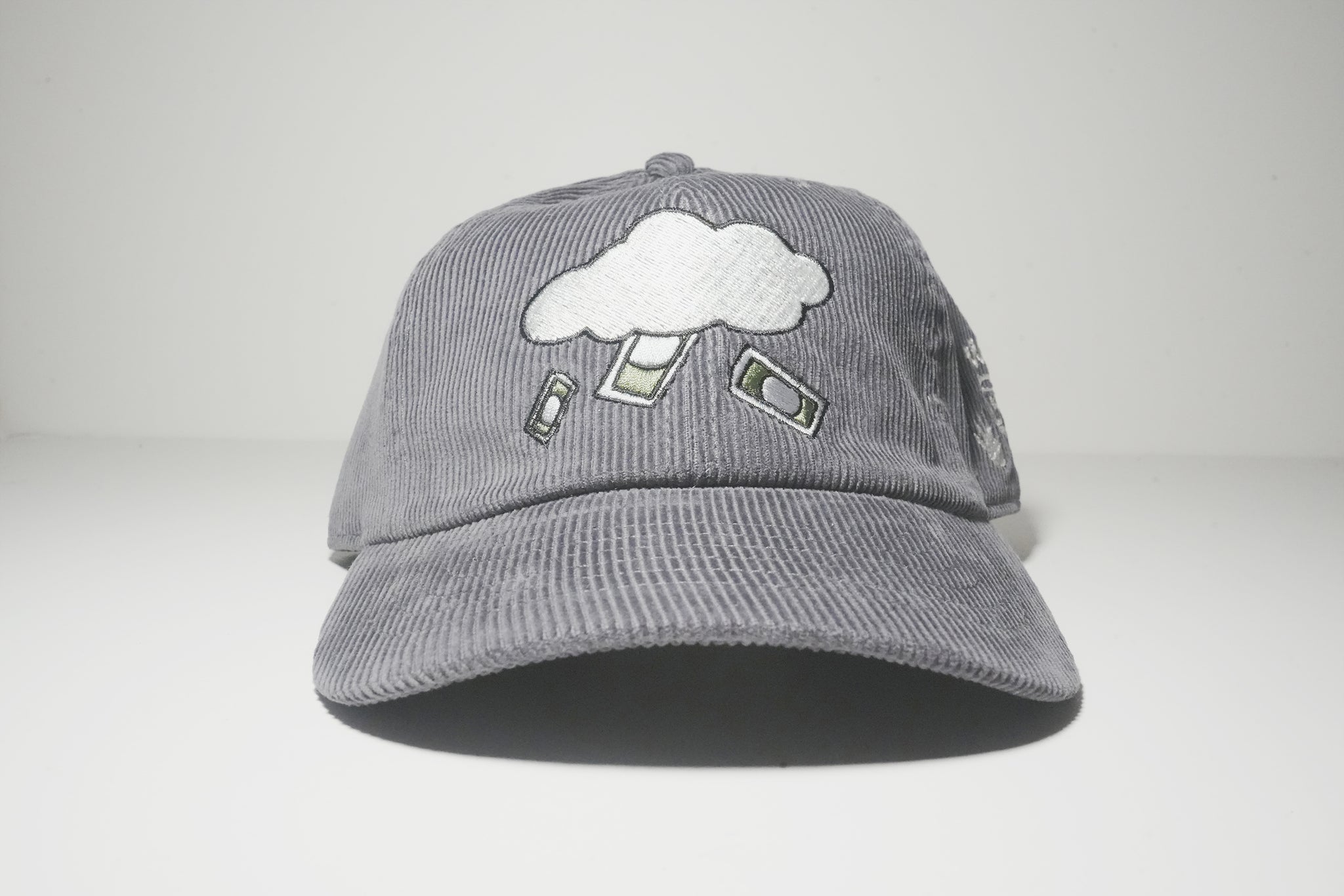 Grey Corduroy Clouds Rain Cash Dad Hat