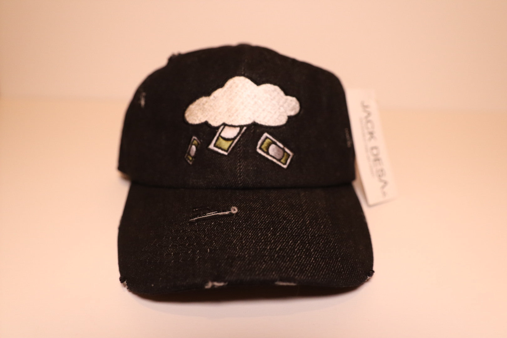 Black Distressed Denim Money Cloud (Abundance Symbol) Dad Hat
