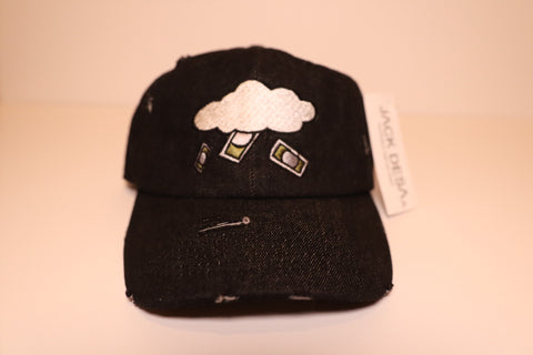 Black Distressed Denim Money Cloud (Abundance Symbol) Dad Hat