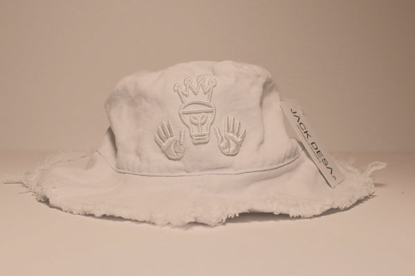 All White AIP Embroidered Denim Bucket Hat