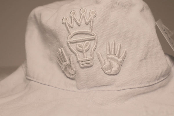 All White AIP Embroidered Denim Bucket Hat